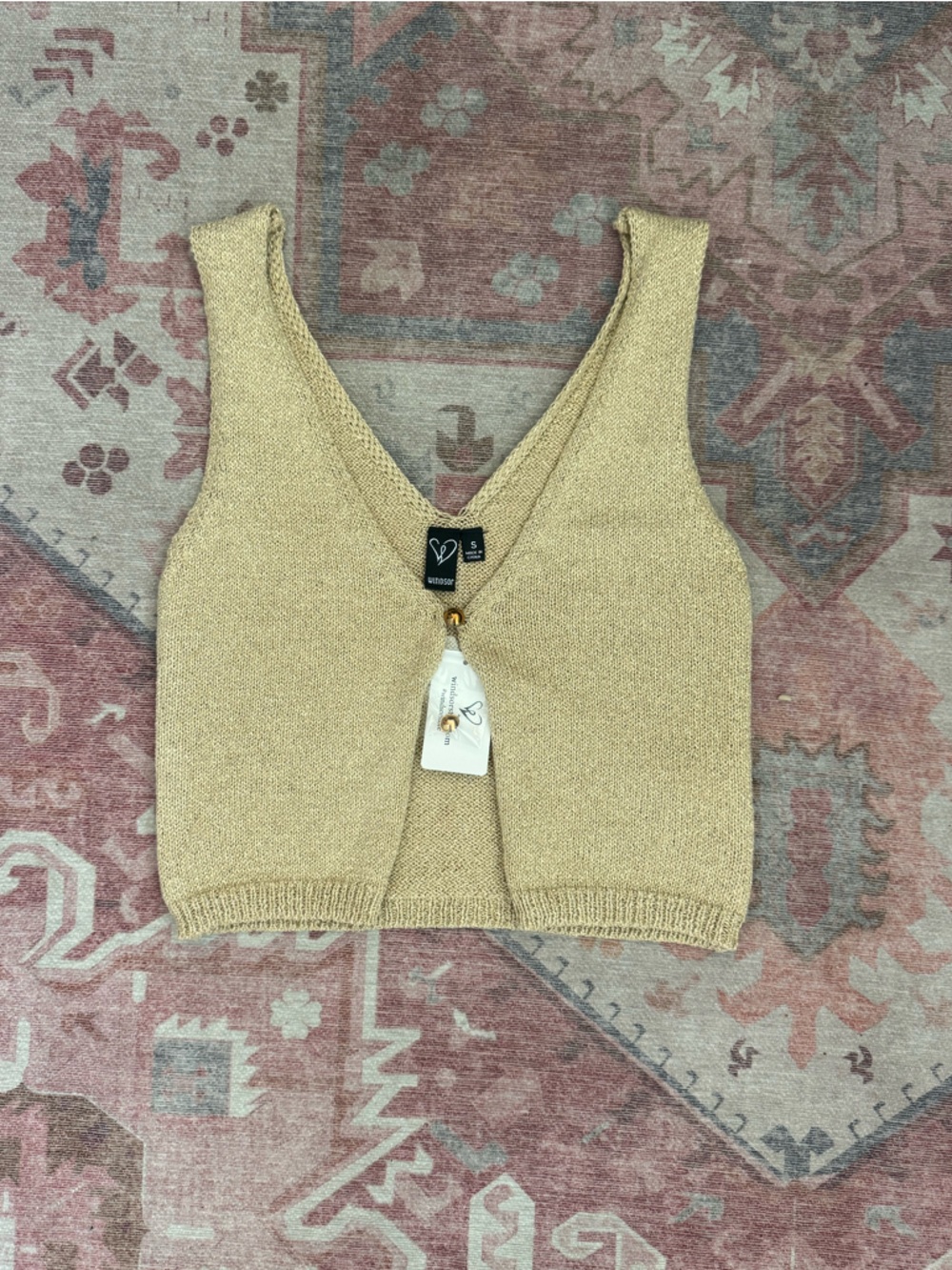 Windsor Gold Shimmery Knit Cropped Vest
